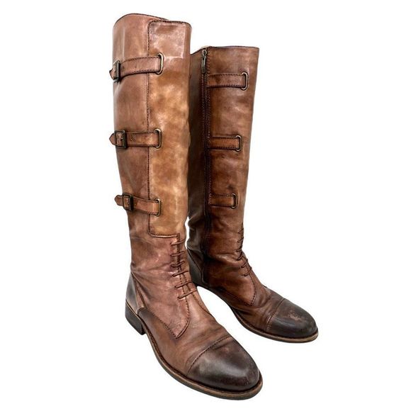 Vince Camuto Fivvy Soft Distressed Leather Riding Boots in Brandy Size 9.5
